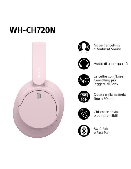 SONY WH-CH720NP CUFFIA BT ROSA ELIMINAZIONE RUMORE DRIVER 30MM 35H