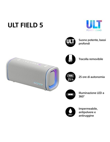 SONY SRS-ULT50W BIANCO SPEAKER BLUETOOTH 5.3 IP67 12 ORE AUTONOMIA