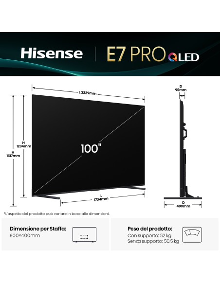 HISENSE 100E7QPRO TVC 100" 4K QLED SMART SAT DOLBY ATMOS