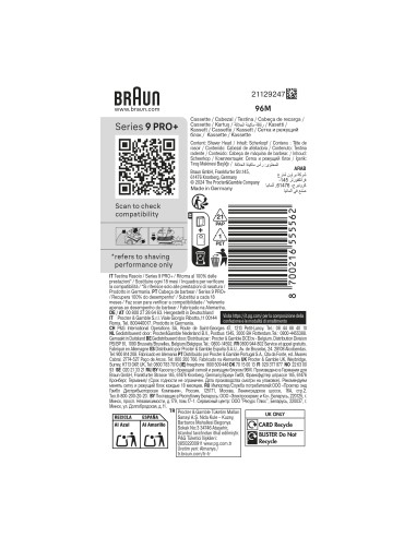 BRAUN 96M TESTINA RICAMBIO SERIE 9 /SERIE 9 PRO