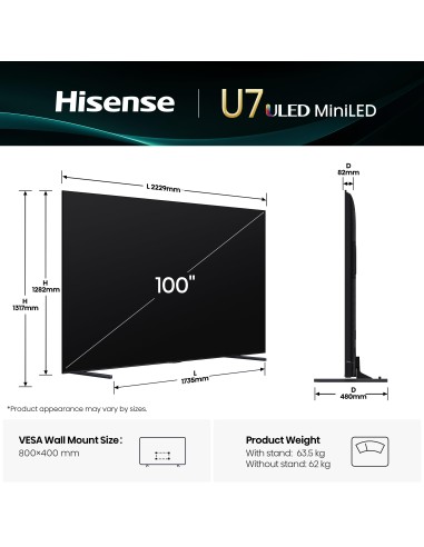 HISENSE 100U7Q TVC 100" MINILED 4K TV SAT DOLBY ATMOS 165HZ