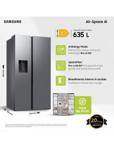 SAMSUNG RS70F64KET FRIGO SBS E NF  635LT INOX WIFI DISPEN. ALL. IDRICO