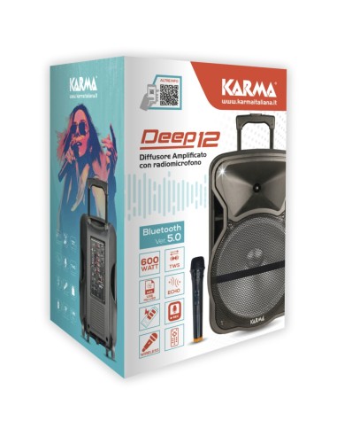 KARMA DEEP 12 DIFFUSORE TROLLEY BT 600W 1 RADIOMICROFONO