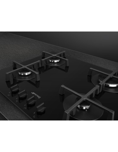 SMEG PV264B PIANO COTTURA 60CM NERO 4F VETRO GRIGLIE GHISA COM.FRONT.