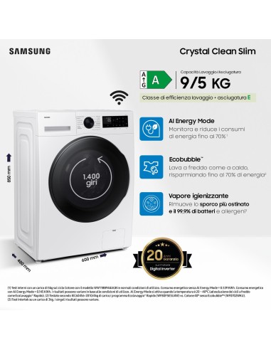 SAMSUNG WD90DG5G34BE LAVASC. E 9/5 KG 1400G SNELLA WIFI VAPORE P48