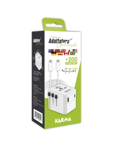 KARMA CC 9602USBC ALIMENTATORE DA VIAGGIO 4 PRESE USB/USB-C CON CAVO