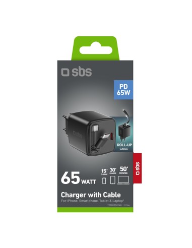SBS TETRRET65WK ALIM.RETE PD 65W USB-C CAVO INTEGRATO RETRATTILE NERO