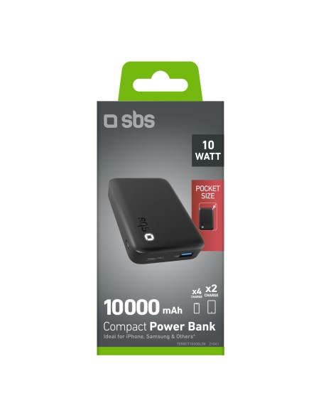 SBS TEBBCT10000LDK POWERBANK 10000MAH LED 1 USB-A 2.1A + 1 USB-C NERO