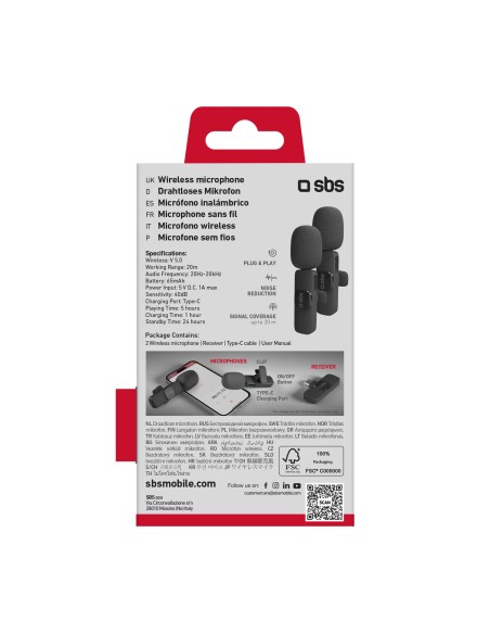 SBS TEKIT2MICTYCBTK KIT 2 MICROFONI WIRELESS RICEVITORE USB-C NERO
