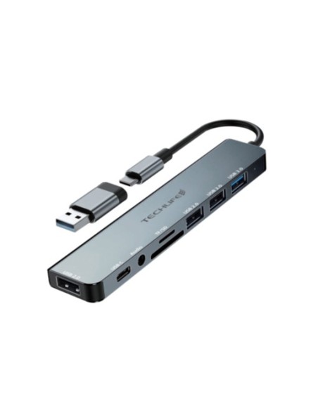 TECHLIFE TLIT0009 MULTIPORTA 8IN1 USB-A/C 3USB2/1USB3/USB-C/CREAD/JACK