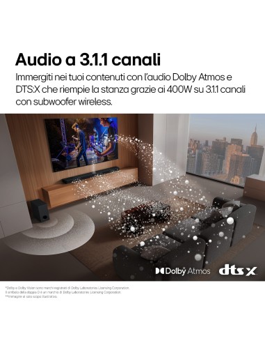 LG S70TY SOUNDBAR 3.1.1 400W SUB WIRELESS BT/HDMI IN/OUT DOLBY ATMOS