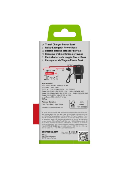 SBS TETRBB5000PD20 POWERBANK 5000MAH PD20 CAVO USB-C INTEGRATO NERO