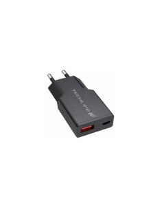 TECHLIFE TLMT0021 USB-C/USB-A 30W GAN ALIMENT.RETE NERO ULTRASOTTILE