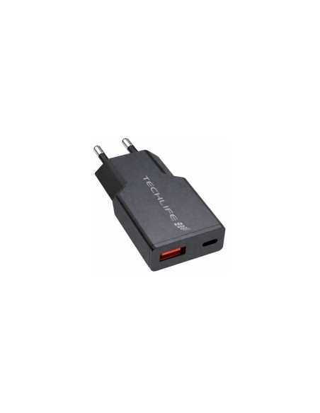 TECHLIFE TLMT0021 USB-C/USB-A 30W GAN ALIMENT.RETE NERO ULTRASOTTILE
