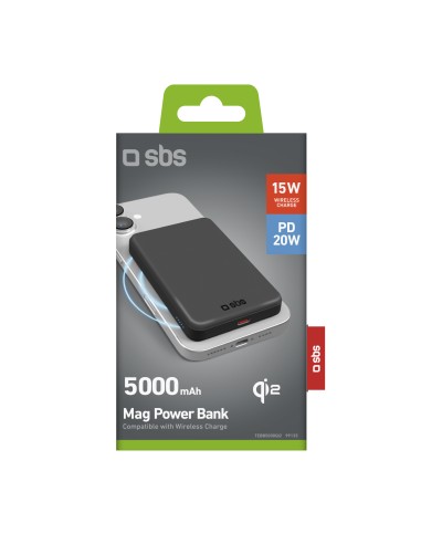 SBS TEBB5000QI2 POWERBANK WIRELESS CHARGER QI2 5000MAH 15W PD 20W NERO