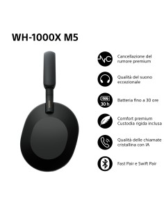 SONY WH-1000XM5B CUFFIA BT NERO CANC.RUMORE DR.30MM AUT.30 ORE 2