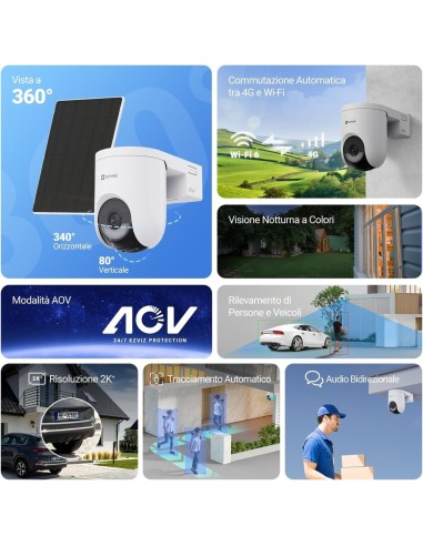 EZVIZ HB8 LITE+P.SOLARE VIDEOC.WIFI BATTERIA 2K+ DA ESTERNO VIS.NOTT.