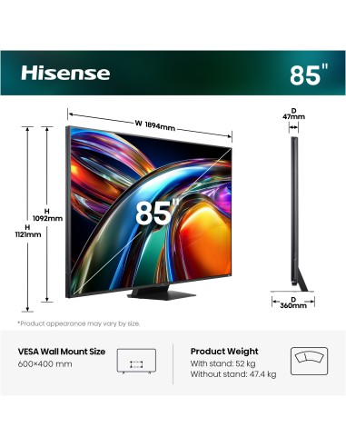 HISENSE 85UR9S TVC 85" MINILED 4K  RGB DOLBY ATMOS HI CONCERTO 180HZ