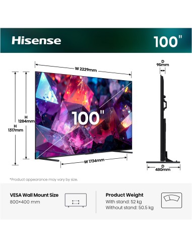 HISENSE 100E7SPRO TVC 100" 4K QLED SMART SAT DOLBY ATMOS