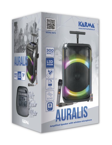 KARMA AURALIS DIFFUSORE TROLLEY BT 300W 1 RADIOMICROFONO + 1 MIC.FILO