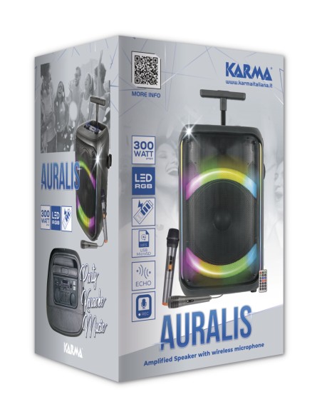 KARMA AURALIS DIFFUSORE TROLLEY BT 300W 1 RADIOMICROFONO + 1 MIC.FILO