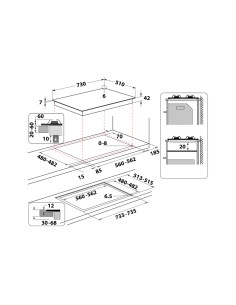 WHIRLPOOL GOA7523/NB1 PIANO COTTURA75CM 4F+1TC VETRONERO GRIGLIE GHISA 2
