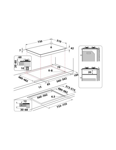 WHIRLPOOL GOA7523/NB1 PIANO COTTURA75CM 4F+1TC VETRONERO GRIGLIE GHISA