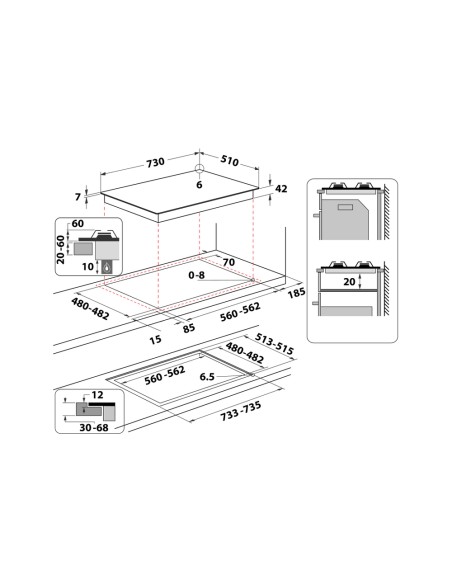 WHIRLPOOL GOA7523/NB1 PIANO COTTURA75CM 4F+1TC VETRONERO GRIGLIE GHISA