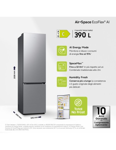 SAMSUNG RB38C600CS9 COMB. C NF 390 LT INOX H203 L59,5 P65,8 WIFI