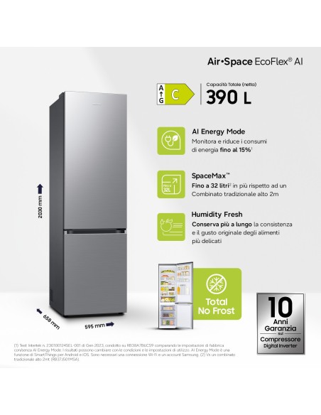 SAMSUNG RB38C600CS9 COMB. C NF 390 LT INOX H203 L59,5 P65,8 WIFI