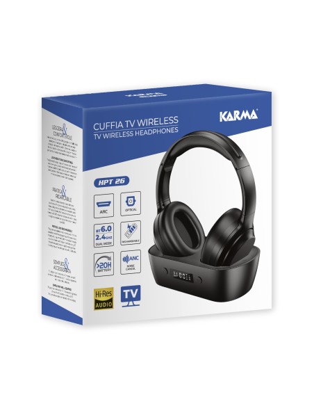 KARMA HPT 26 CUFFIA TV WIRELESS ANC OTTICO/HDMI ARC/BT/JACK 3,5"