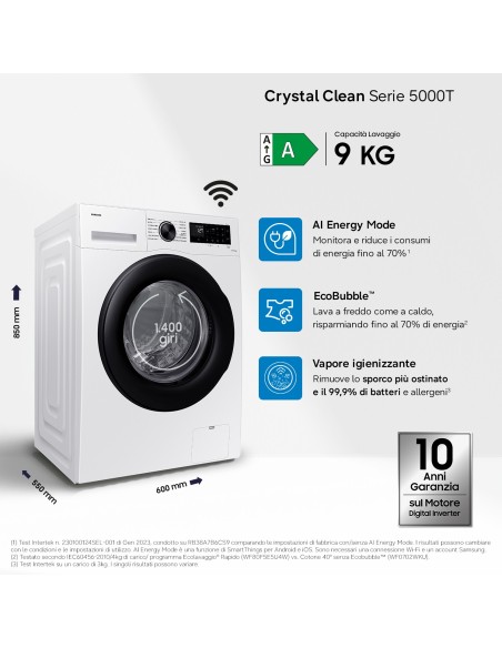 SAMSUNG WW90CGC04DAE LVB A-10% 9KG 1400G VAPORE IGIEN. WIFI LED TOUCH