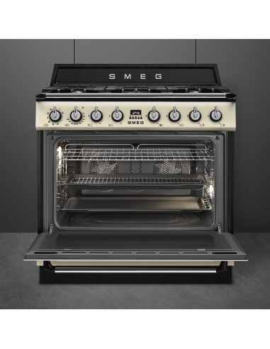 SMEG TR90GMP CUCINA A 90X60 PANNA 5F F.TERMOVENTILATO GRIGLIE GHISA