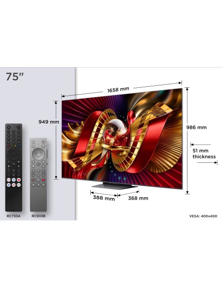 TCL 75C8L TVC 75"QLED MINILED SQD  144 HZ GOOGLE AUDIO B&O DOPPIO SUB