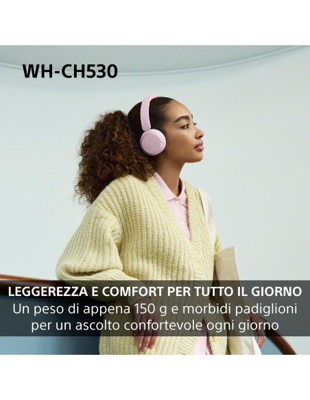 SONY WH-CH530P CUFFIA BLUETOOTH 6.0 ROSA DRIVER 30MM AUT.55 ORE