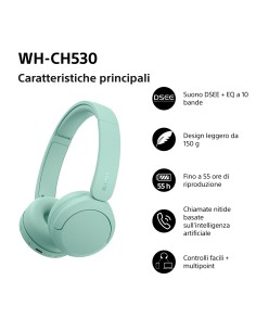 SONY WH-CH530G CUFFIA BLUETOOTH 6.0 VERDE DRIVER 30MM AUT.55 ORE 2