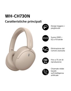 SONY WH-CH730C CUFFIA BT 6.0 CREMA NOISE CANC. DRIVER 30MM AUT.75 ORE 2