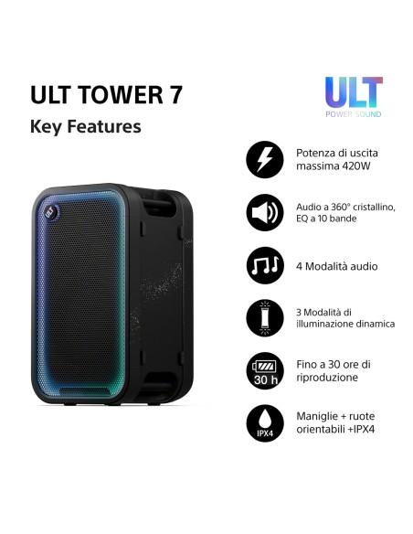 SONY SRSULT700 ULT TOWER 7 420W DIFFUSORE BT 5.3 IPX4 AUT.30 ORE