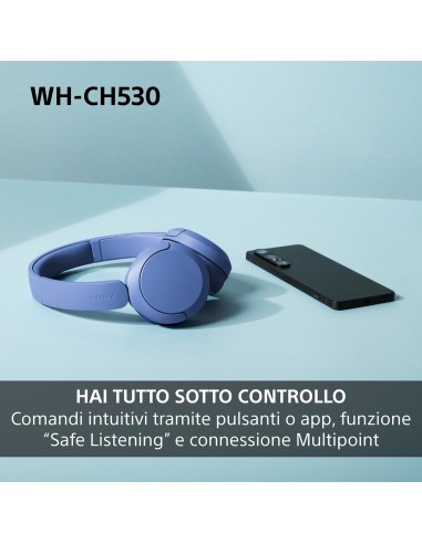 SONY WH-CH530B CUFFIA BLUETOOTH 6.0 NERO DRIVER 30MM AUT.55 ORE