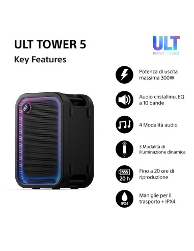 SONY SRSULT500 ULT TOWER 5 300W DIFFUSORE BT 5.3 IPX4 AUT.20 ORE