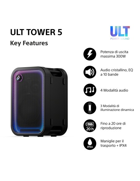SONY SRSULT500 ULT TOWER 5 300W DIFFUSORE BT 5.3 IPX4 AUT.20 ORE